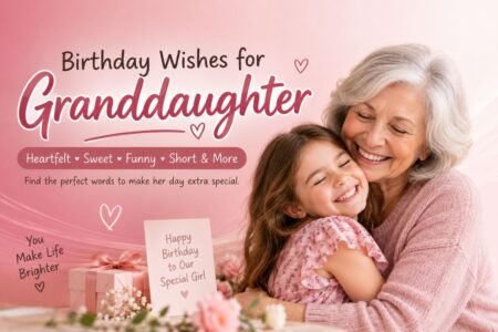 Birthday Wishes for Granddaughter Birthday wishes for granddaughter with a warm pink background and birthday celebration design