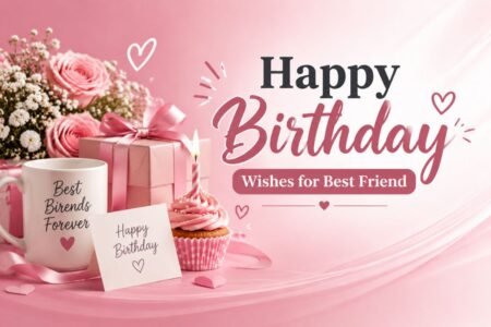 Happy Birthday Wishes for Best Friend: Heart Touching Messages to Make Them Smile Happy Birthday Wishes for Best Friend with a birthday gift, flowers, cupcake, and friendship themed design