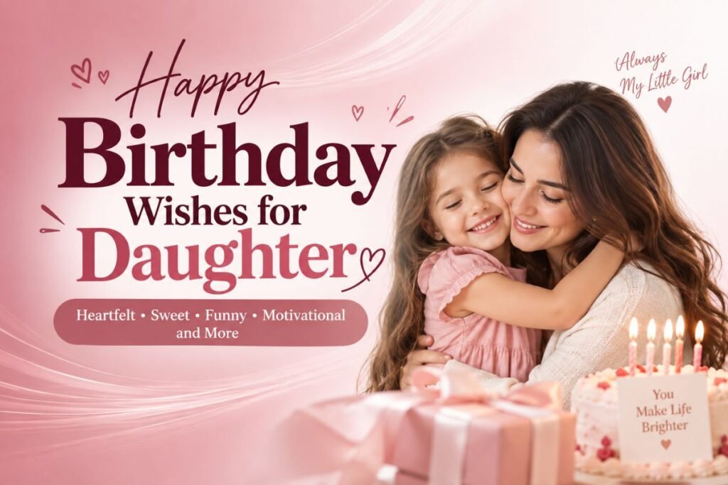 Happy birthday wishes for daughter with a mother and daughter celebrating together with a birthday cake and gifts