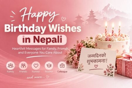 Happy Birthday Wishes in Nepali Happy Birthday Wishes in Nepali with a birthday cake and Nepali birthday greeting